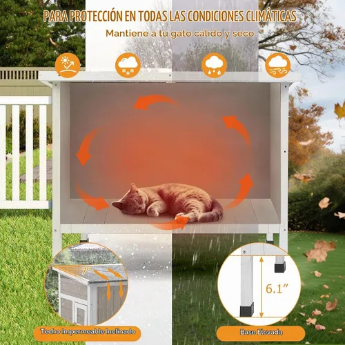 Vista 6 de PetsCosset Casa aislada para gatos al aire libre, resistente a la intemperie, refugio para gatos ferales para invierno, aislamiento de espuma