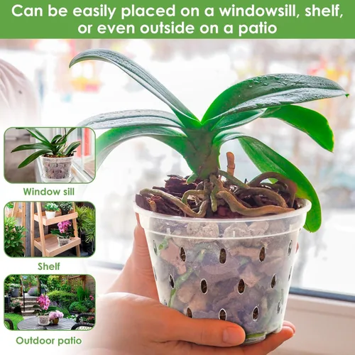 Vista 6 de UKQRRTC 5 macetas de orquídeas para trasplantar, macetas de orquídeas ranuradas transparentes con agujeros y platillos, maceta de plástico