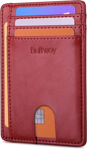 Vista 14 de Buffway - Carteras de cuero delgadas minimalistas con bolsillo frontal y bloqueo RFID para hombres y mujeres, negro (Alaska Black), Minimalista