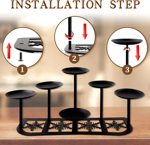 Vista 10 de Portavelas de chimenea de metal negro mate con 6 soportes de velas, decoración de manto para velas sin llama o de cera, mesa de piso, centro de 6