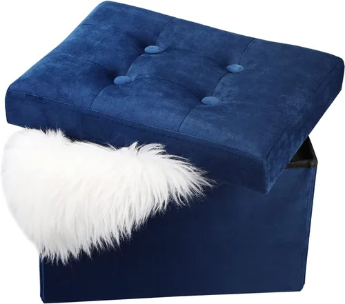 Vista 22 de LINMAGCO Otomana Otomana de almacenamiento con almacenamiento pequeño reposapiés taburete debajo del escritorio, reposapiés plegable corto de tela