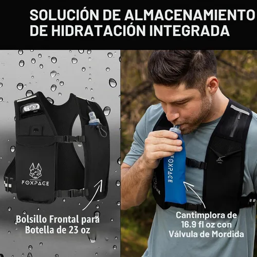 Vista 3 de Chaleco para correr para mujeres y hombres – Chaleco de hidratación – Mochila ajustable transpirable para senderismo maratón – Bolsillo impermeable