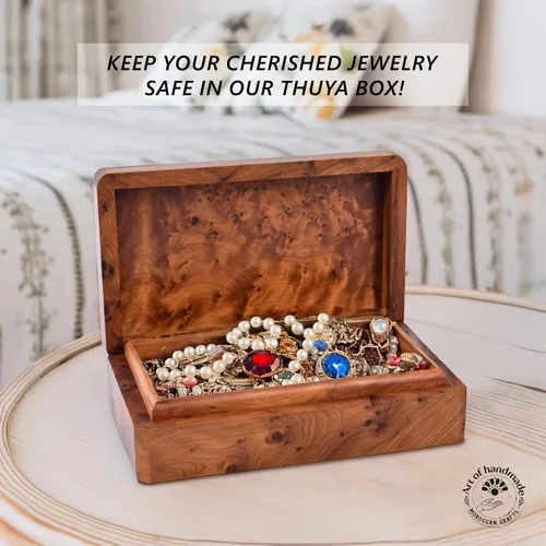 Vista 4 de Caja mediana de madera tallada a mano multiusos para recuerdos, organizador de almacenamiento de arte decorativo, caja de joyería, decoración