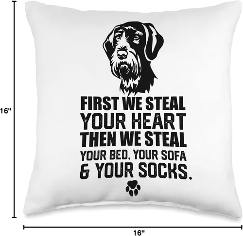 Vista 4 de funny German Wirehaired Pointer Almohada alemana con diseño de corazón de puntero de pelo sintético, 16 x 16 pulgadas, multicolor
