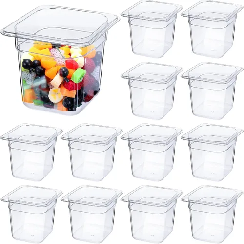 Vista 9 de Yinder 6 Piezas Bandejas de Plástico Transparente para Alimentos Tamaño 1/6 Recipientes de Policarbonato Apilables con Indicador de Capacidad
