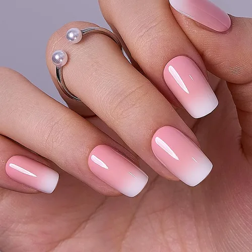 Vista 56 de CurvLife - Uñas postizas cuadradas cortas a presión, color blanco brillante Cuadrado Gradiente Blanco