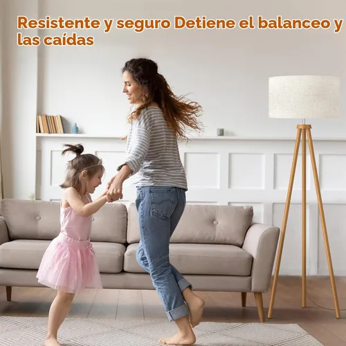 Vista 3 de LEPOWER Lámpara de pie de trípode de madera, lámpara de pie de mediados de siglo para sala de estar, pantalla de lámpara color lino, lámpara de pie