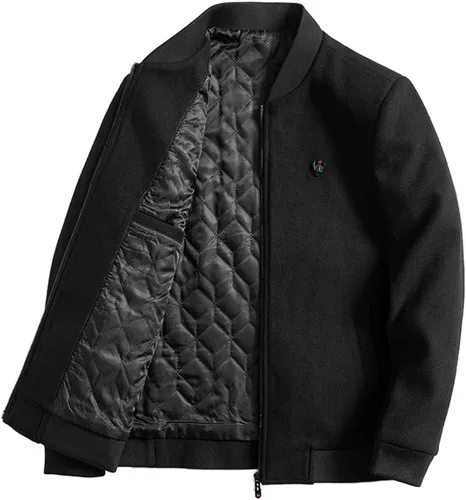 Vista 4 de Lu's Chic Men's Wool Coats Quilted Bomber Jackets Long Sleeve Slim Fit Cozy Spring Fall Top Thick Warm Pocket Casual Jackets