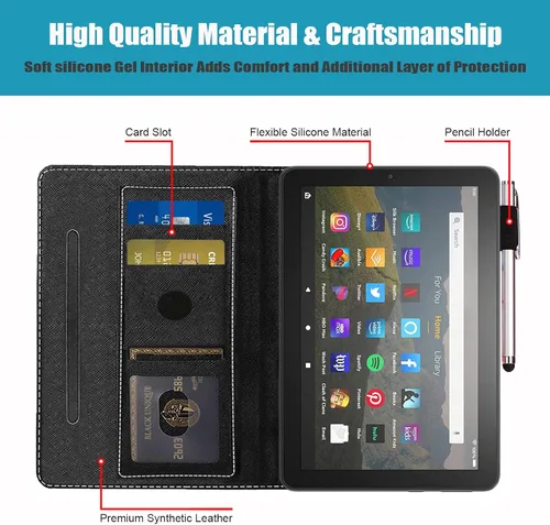 Vista 4 de Funda para tablet Amazon Kindle Fire 7 (pantalla de 7 pulgadas, 9ª/7ª generación, versión 2019/2017), funda de piel sintética con función