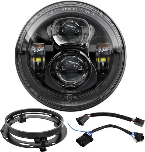 Vista 8 de Faro delantero LED de 7 pulgadas para motocicleta, kit de luz antiniebla de 4.5 pulgadas con anillo, para motos de turismo Street Glide Road King