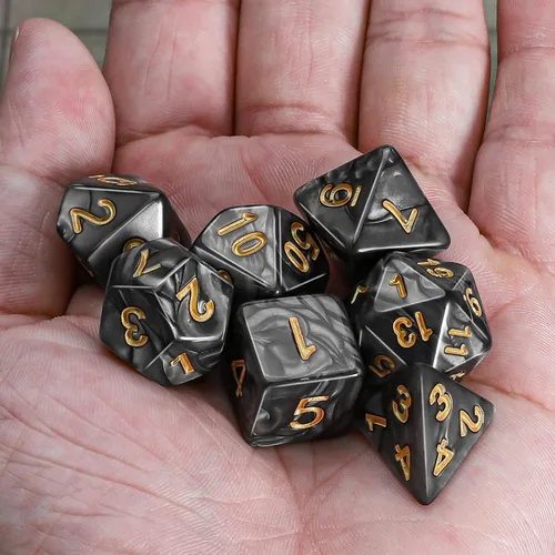 Vista 7 de CiaraQ Juego de dados poliédricos de 7 piezas para juegos de mesa MTG de Negro