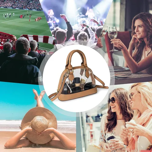 Vista 7 de Joryin - Bolso transparente aprobado para estadios para mujer, con cierre clásico, de piel vegana, bolso de mano