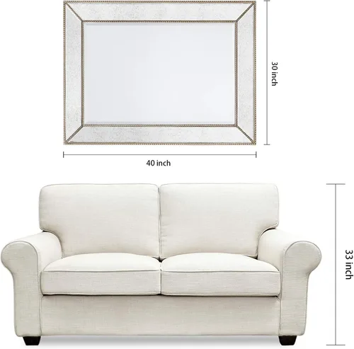 Vista 9 de Empire Art Direct Espejo de pared rectangular con marco de madera maciza biselada con cuentas de champán, listo para colgar, sala de estar