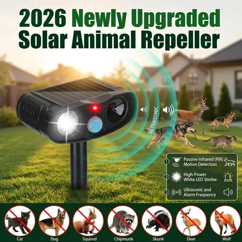 Vista 4 de Paquete de 4 repelentes solares de animales: dispositivo repelente de ciervos Sonic Fortress Pro para patio, repelente ultrasónico de gatos al aire