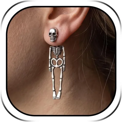 Vista 12 de Aretes de Halloween para mujer, aretes de aro de perlas de sangre de vampiro, aretes góticos de perlas de vampiro, aretes de borla de perlas de Negro