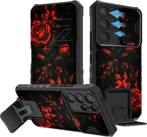 Vista 130 de Funda para Samsung Galaxy A13 5G/4G/A04S, Galaxy A13 5G con cubierta de cámara deslizante, funda de doble capa integrada con función atril
