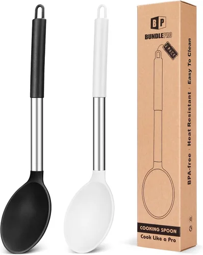 Vista 9 de BUNDLEPRO Cucharas de cocina de silicona para utensilios de cocina Negro-rojo