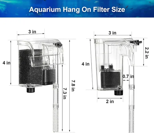Vista 2 de DaToo Filtro de acuario para colgar en cascada, filtro de pecera, silencioso, 66 GPH 3 W, filtros ajustables para pecera con espuma biológica