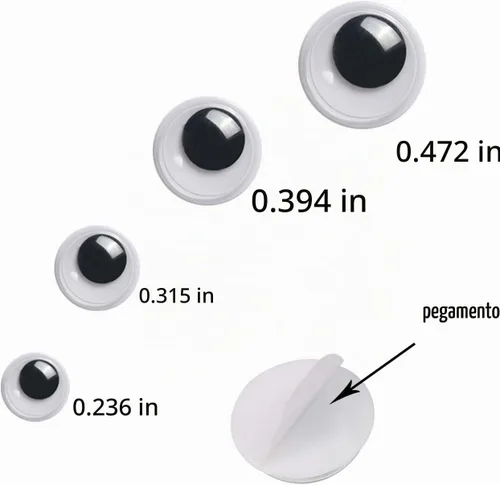 Vista 2 de UPINS 300 piezas de ojos negros ondulantes con autoadhesivo, 0.236 in, 0.315 in, 0.394 in, 0.472 in, embalaje mixto