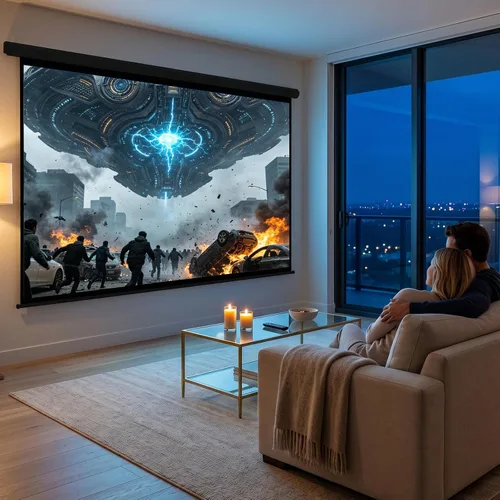 Vista 6 de YODOLLA Pantalla de proyector Motorizada Auto Pull Down Pantallas (150 '' 16:9 Negro)