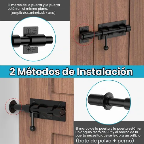 Vista 4 de Cierre de puerta de perno deslizante, hardware de pestillo de perno de barril, cerradura de 16 cm de acero inoxidable 304 resistente y sólida con 2