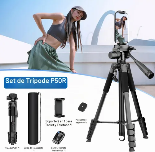 Vista 8 de Soporte de trípode para cámara, trípode de teléfono de 68 pulgadas para tableta con control remoto y soporte, trípode de viaje ligero y compacto