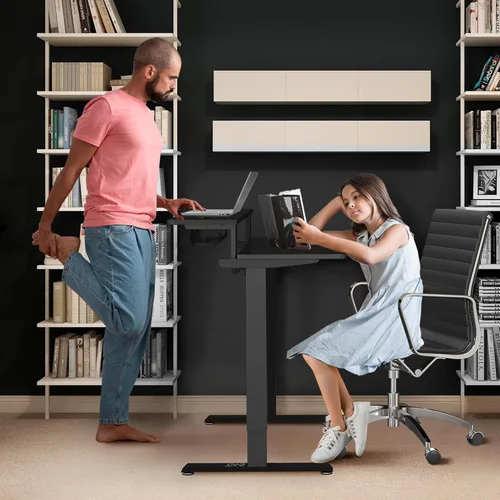 Vista 2 de AVLT Escritorio eléctrico de pie de 47 ″ con estante de doble nivel y Negro