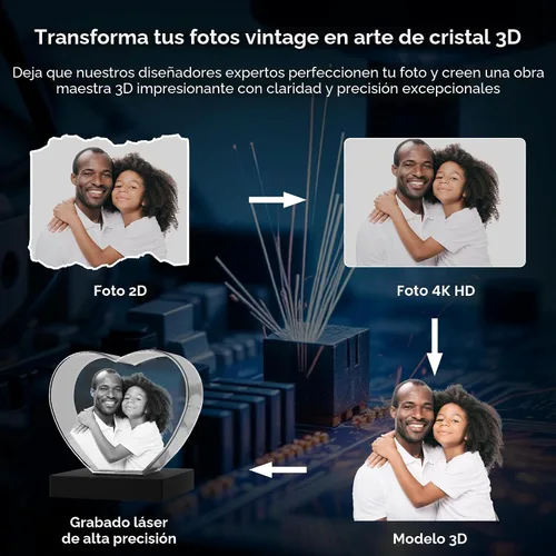 Vista 7 de Foto de cristal 3D con forma de corazón personalizada, regalo de imagen de cristal grabada con láser para papá, marido, abuelo, día del padre