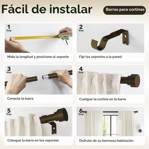 Vista 8 de IFELS Barras de cortina resistentes para ventanas de 28 a 48 pulgadas, barra de cortina de ventana de bronce de 1 pulgada para dormitorio, sala
