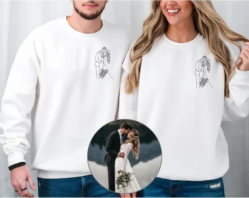 Vista 6 de Sudaderas con capucha personalizadas que diseñan el tuyo propio, retrato de camisa personalizado de la foto, fecha de aniversario para parejas