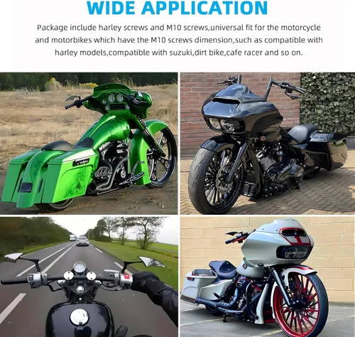 Vista 6 de Espejos de motocicleta en forma de murciélago negro, espejos retrovisores de motocicleta actualizados compatibles con Harley Road King, Sportster