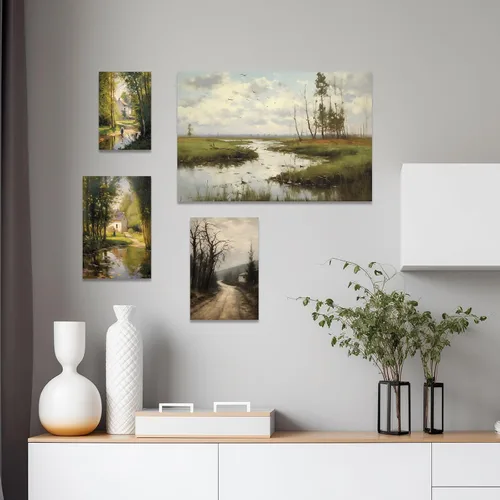 Vista 5 de CCWACPP Arte de pared de paisaje rural, pintura de naturaleza verde, lienzo, paisaje, obras de arte, impresión de casa de campo occidental