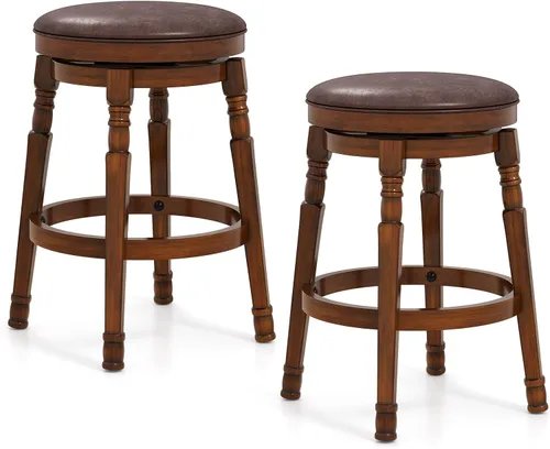 Vista 10 de Giantex Juego de 4 taburetes de bar giratorios de 29 pulgadas de altura de barra con asiento acolchado de piel sintética, reposapiés, marco