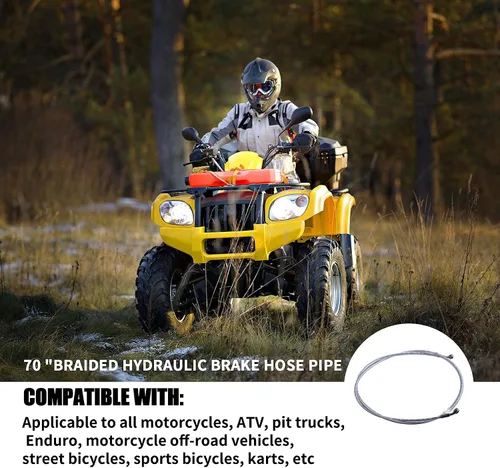 Vista 5 de Tubería de manguera de freno hidráulica trenzada de 70 pulgadas, compatible con GY6 chino, ATV, motocross, Go Kart, 0.394 in, extremos banjo de 70.1