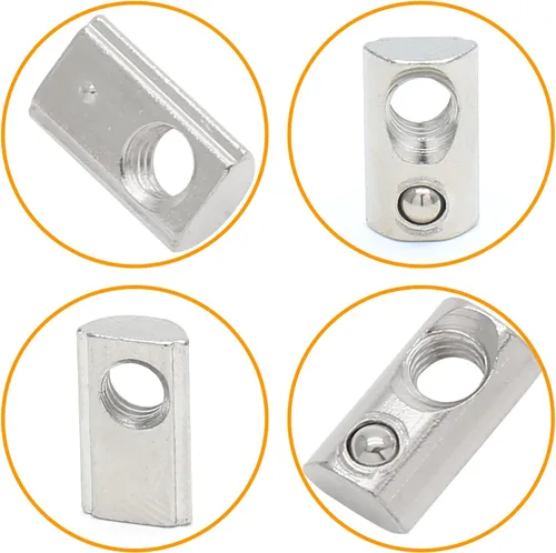 Vista 4 de 25 tuercas en T de extrusión de aluminio M5 Spring T 2020, tuercas de resorte en T enrollables, tuercas de ranura en T medias redondas M5