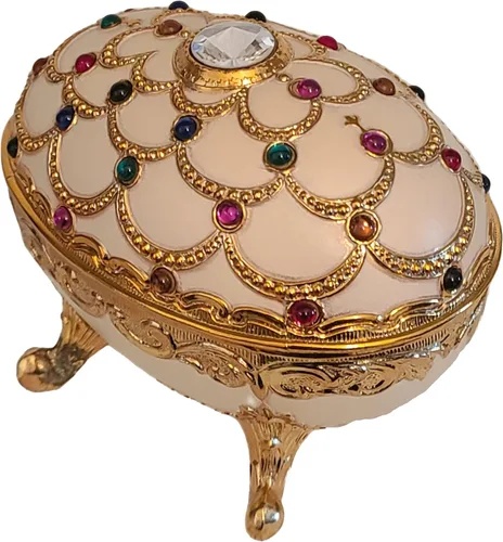 Vista 3 de Espléndido estilo Faberge huevo en forma de caja de música/caja de joyería con cristales austriacos de colores brillantes jugando castillos de hielo