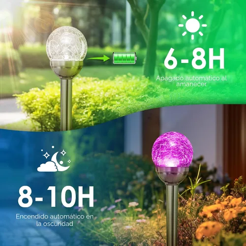 Vista 5 de Solpex - Luces solares de jardín para exteriores, paquete de 3 unidades, multicolor, cambio de color y blanco, 2 modos, bola de vidrio alimentada
