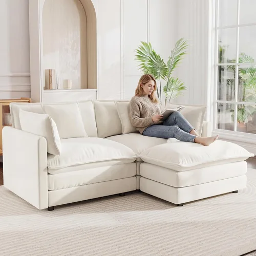 Vista 8 de Sofá modular modular con otomano: sofá moderno en forma de L de 76.7 pulgadas, cómodo sofá biplaza, sofá de 3 plazas de felpilla con almohada