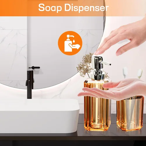 Vista 5 de Juego de accesorios de baño, juego de 4 piezas de accesorios de baño acrílico de alta calidad con dispensador de jabón de loción, taza de enjuague