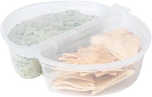 Vista 19 de Futura - Recipientes para aperitivos de 5 onzas, 100 recipientes para salsa para microondas, 2 compartimentos, tapa con bisagras, vasos de plástico