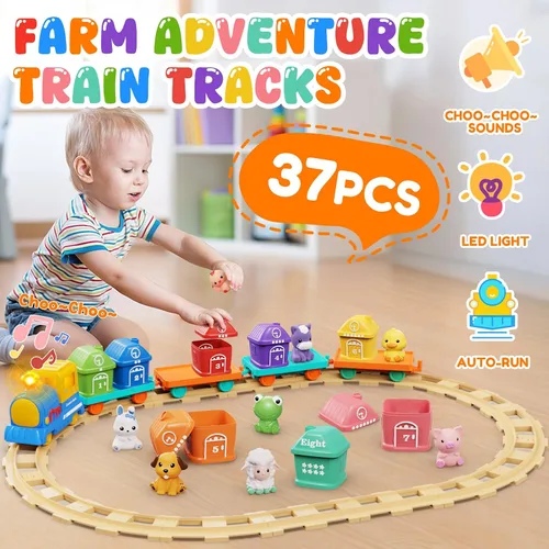 Vista 2 de Juguetes para niños y niñas de 1-2-3, juego de tren para niños pequeños de 2 a 4 años con música y luz, juguetes para niños de 1, 2 y 3 años