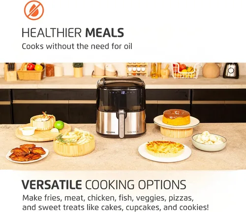 Vista 16 de Mondial Air Fryer Digital 5.3 litros (5.3QT) - Freidora eléctrica con pantalla y acabado de acero inoxidable - 1800W - Negro