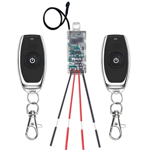 Vista 8 de Interruptor de control remoto de 12 V, mini interruptores inalámbricos de 2 vías, relé CC de 12 V/24 V/48 V/10 A con alcance largo de 328 pies