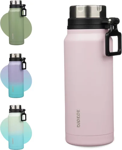 Vista 7 de BJPKPK Botella de agua aislada de 24 onzas con asa, sin BPA, botella térmica de viaje de acero inoxidable reutilizable, botella de agua grande, Negro