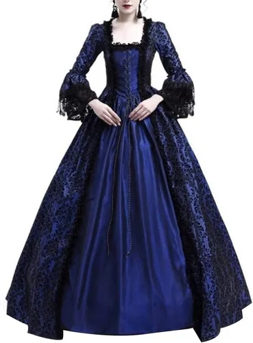 Vista 9 de Ladies Halloween Lace Panel Big Bell Sleeve Medieval Court Retro Cosplay Performance Costume Dress