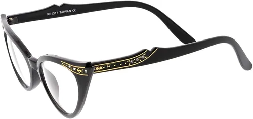 Vista 3 de zeroUV Gafas de ojo de gato con cristales transparentes con diamantes de imitación retro para mujer, 2.008 in