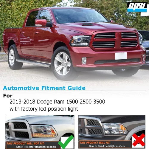 Vista 7 de CPW Faros delanteros aptos para Dodge Ram 1500 2500 3500 2013-2018 con luz de posición LED de fábrica, conjunto de lámparas de cabeza de proyector