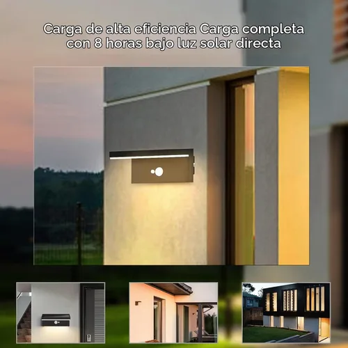Vista 7 de Lustrlach Luces solares de pared con sensor de movimiento para exteriores, impermeables, LED, aplique de pared solar, negro, del anochecer al