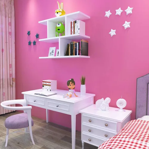 Vista 3 de LACHEERY Papel adhesivo rosa de 12 x 160 pulgadas, papel tapiz texturizado sólido para pegar y despegar, papel de pared rosa, papel tapiz