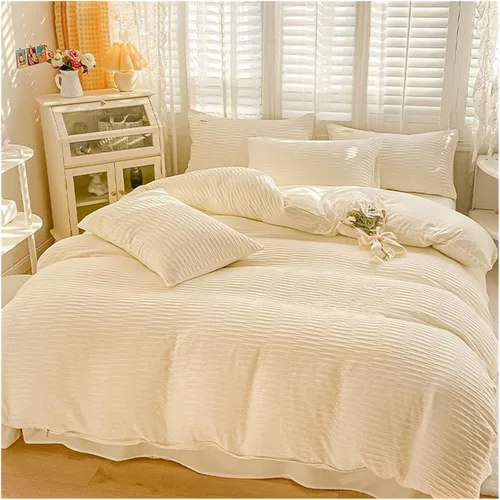 Vista 5 de Juego de ropa de cama reversible suave doble con sábanas, cómodo y transpirable, ropa de cama Blanco